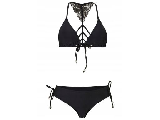 B.P.C czarne bikini wiązane z koronką trójkątne miseczki ^36(70B)