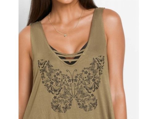 B.P.C sukienka plażowa khaki w motyle ^36/38