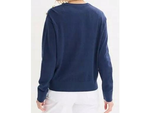 B.P.C sweter dzianinowy granatowy z ozdobnymi, złotymi guzikami 52/54.
