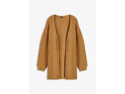 B.P.C. kardigan sweter bez zapięcia z grubym splotem karmelowy 36/38.