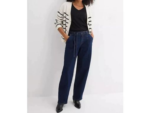 B.P.C spodnie barrel ciemny jeans damskie z wiązanym paskiem 50.