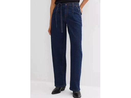 B.P.C spodnie barrel ciemny jeans damskie z wiązanym paskiem 50.