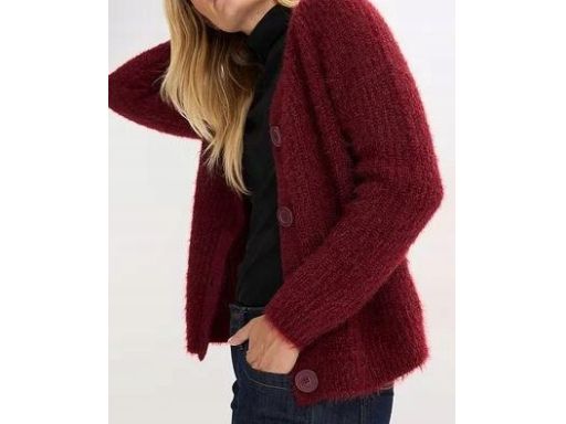 B.P.C sweter rozpinany włochaty bordowy 44/46.