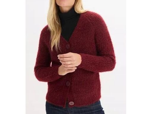 B.P.C sweter rozpinany włochaty bordowy 44/46.