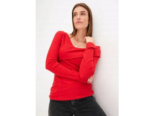 B.P.C bluzka czerwona prążkowana z modnym dekoltem r.48/50