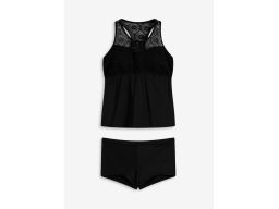B.P.C tankini czarne z ażurową koronką i bokserkami 50.