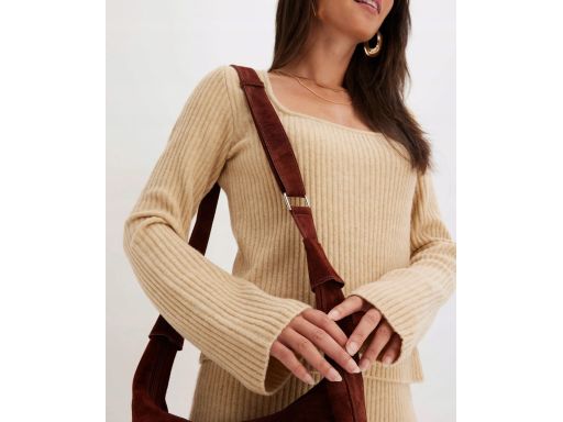 B.P.C sweter beżowy dekolt karo prążkowany r.40/42
