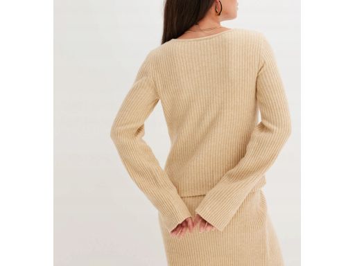 B.P.C sweter beżowy dekolt karo prążkowany r.40/42