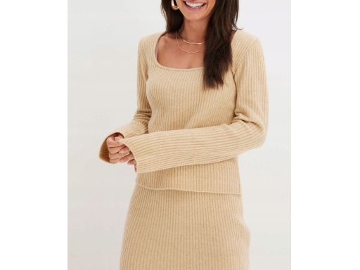 B.P.C sweter beżowy dekolt karo prążkowany r.40/42