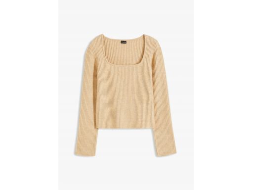 B.P.C sweter beżowy dekolt karo prążkowany r.40/42