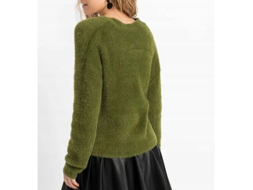 B.P.C sweter rozpinany włochaty zielony oliwkowy 44/46.