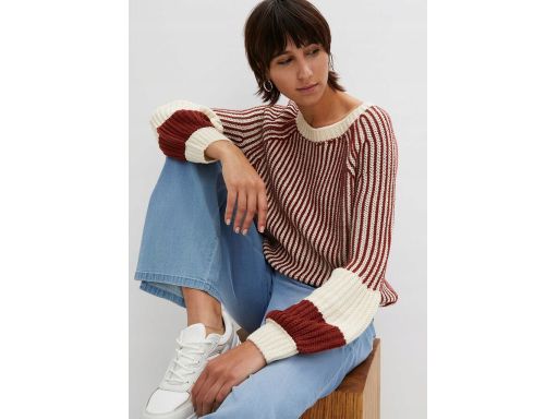 B.P.C sweter śmietankowo-brązowy w paski ^40/42