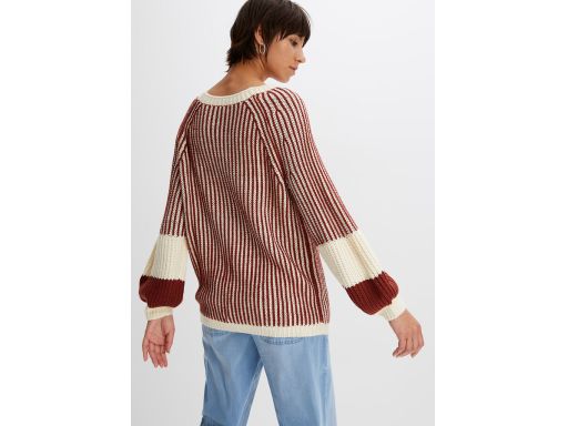 B.P.C sweter śmietankowo-brązowy w paski ^40/42