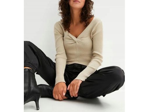 B.P.C sweter dzianinowy prążkowany beżowy ze splotem r.40/42
