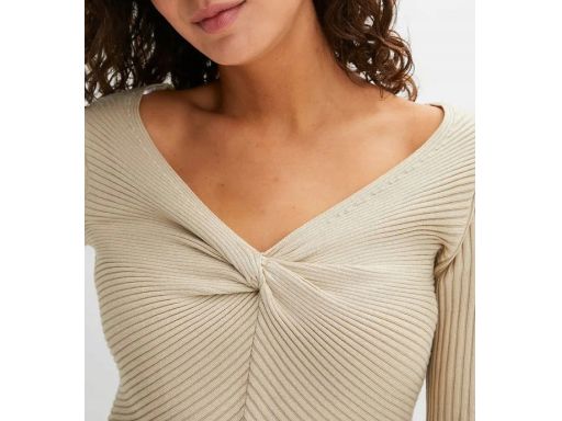B.P.C sweter dzianinowy prążkowany beżowy ze splotem r.40/42