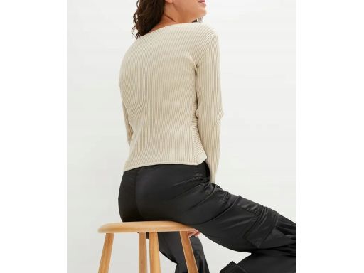 B.P.C sweter dzianinowy prążkowany beżowy ze splotem r.40/42