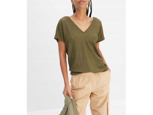 B.P.C khaki t-shirt oversize z krepy r.40/42