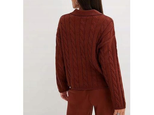 B.P.C brązowy sweter w warkocze z kołnierzykiem domieszka kaszmiru r.5