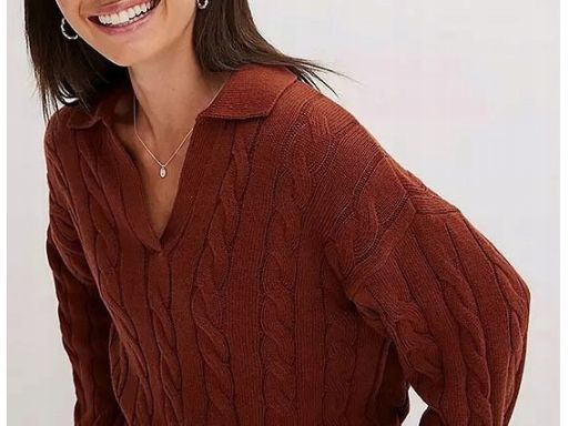 B.P.C brązowy sweter w warkocze z kołnierzykiem domieszka kaszmiru r.5