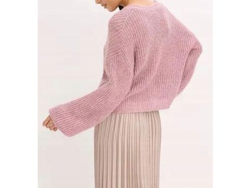 B.P.C sweter różowy z metaliczną nitką krótki domieszka wełny r.40/42