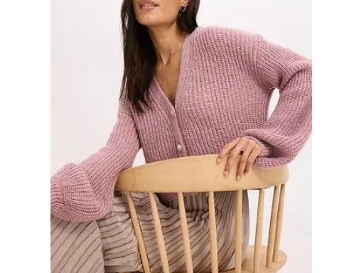 B.P.C sweter różowy z metaliczną nitką krótki domieszka wełny r.40/42