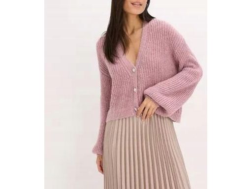 B.P.C sweter różowy z metaliczną nitką krótki domieszka wełny r.40/42