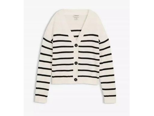 B.P.C sweter rozpinany śmietankowy w czarne paski 36/38.