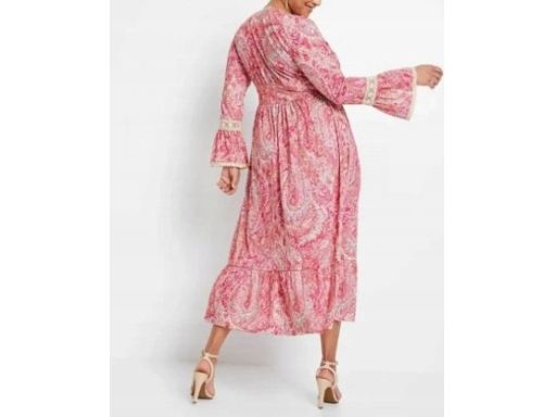 B.P.C sukienka długa różowa we wzory z koronką boho 36/38.