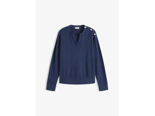 B.P.C sweter dzianinowy granatowy z ozdobnymi, złotymi guzikami 48/50.