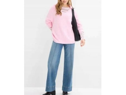B.P.C sweter oversize różowy polo z kołnierzykiem 48/50.