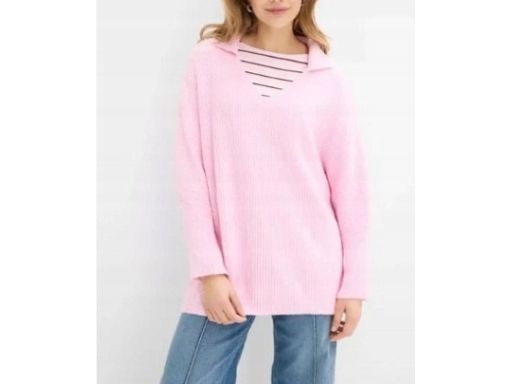 B.P.C sweter oversize różowy polo z kołnierzykiem 48/50.