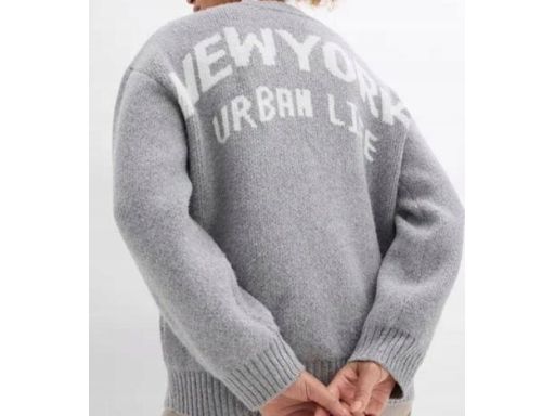 B.P.C sweter w stylu bejsbolówki szary z napisami 44/46.