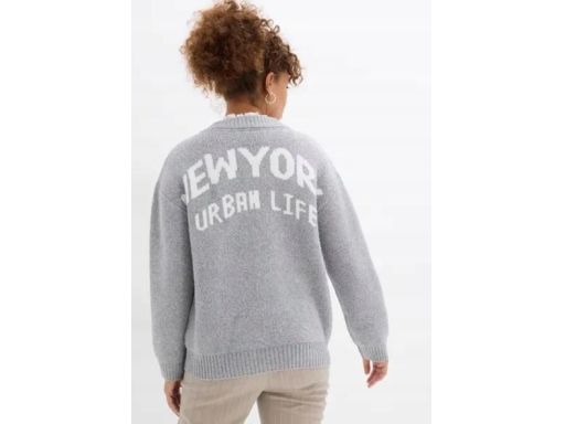 B.P.C sweter w stylu bejsbolówki szary z napisami 44/46.