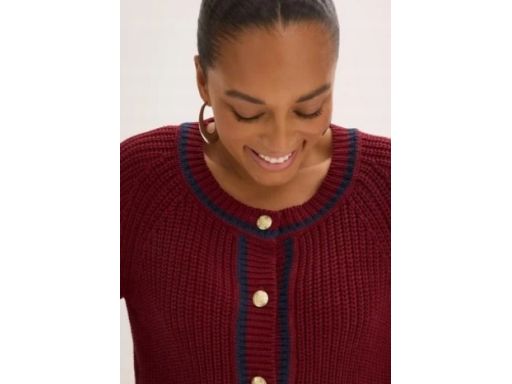 B.P.C sweter rozpinany bordowy z paskami granatowymi 48/50.
