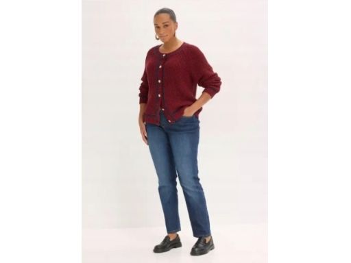 B.P.C sweter rozpinany bordowy z paskami granatowymi 48/50.