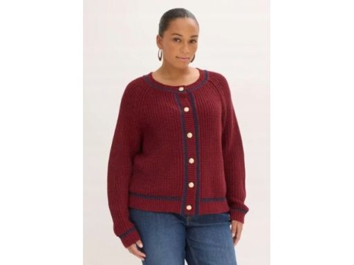 B.P.C sweter rozpinany bordowy z paskami granatowymi 48/50.