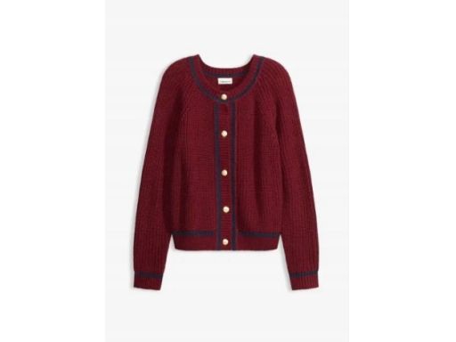 B.P.C sweter rozpinany bordowy z paskami granatowymi 48/50.