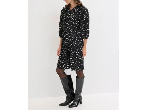 B.P.C sukienka midi czarna w jasne wzorki z krepy 40/42.