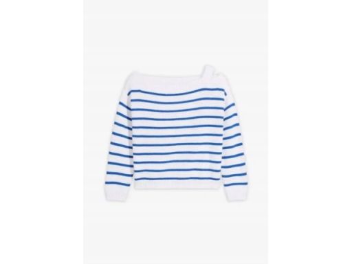 B.P.C sweter biały w niebieskie paski na jedno ramię 48/50.