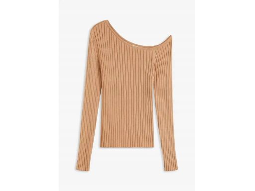 B.P.C sweter dzianinowy prążkowany beżowy na jedno ramię r.44/46