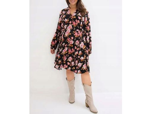 B.P.C sukienka koszulowa czarna w kwiaty r.44
