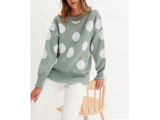 B.P.C sweter miętowy w białe grochy 40/42.