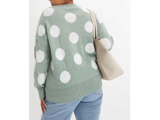B.P.C sweter miętowy w białe grochy 40/42.