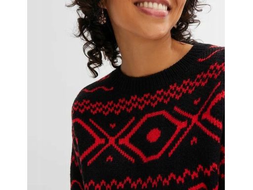 B.P.C sweter czarny w czerwony wzór norweski 52/54.