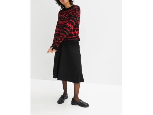 B.P.C sweter czarny w czerwony wzór norweski 52/54.