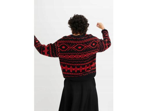 B.P.C sweter czarny w czerwony wzór norweski 52/54.