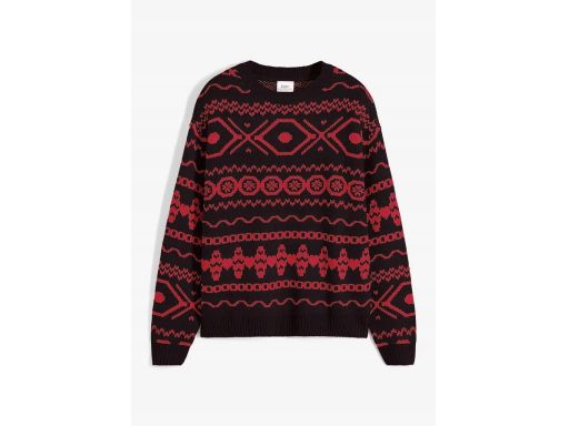 B.P.C sweter czarny w czerwony wzór norweski 52/54.