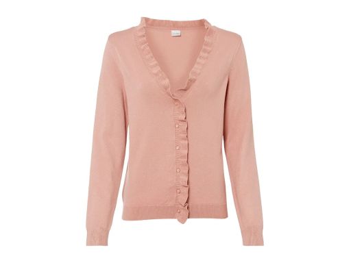 B.P.C sweter rozpinany różowy z falowanym wykończeniem 40/42.