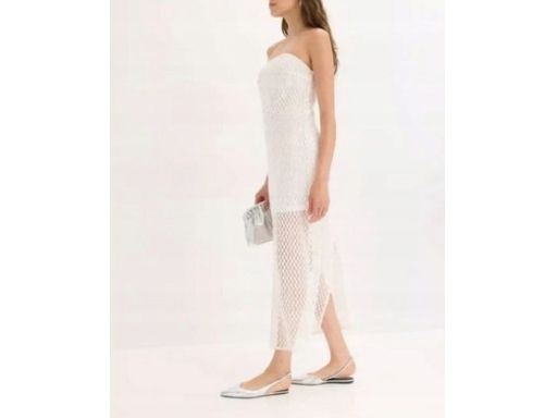 B.P.C śmietankowa sukienka z odkrytymi ramionami z koronki 36/38.