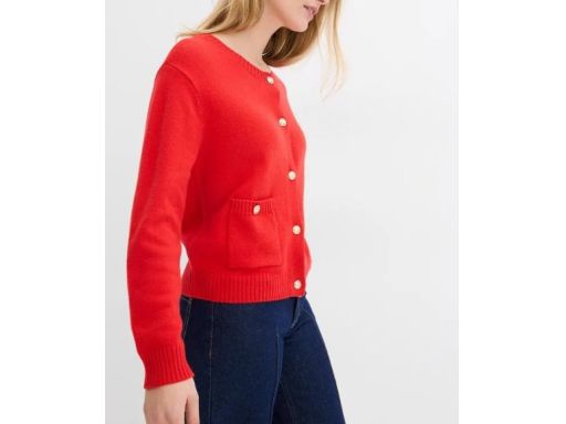 B.P.C sweter dzianinowy czerwony rozpinany okrągły dekolt 52/54.
